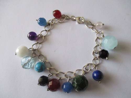 925 Solid Sterling Silver and Multi Colour Genuine Gemstones Bracelet