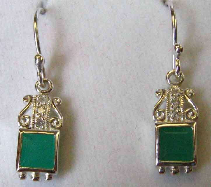 LOVELY GENUINE EMERALDS  & DIAMONDS IN STERLING SILVER - EARRINGS