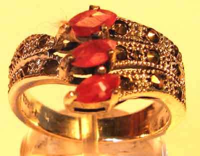 Solid 925 -Sterling Silver  and  Genuine Rubies  Ring