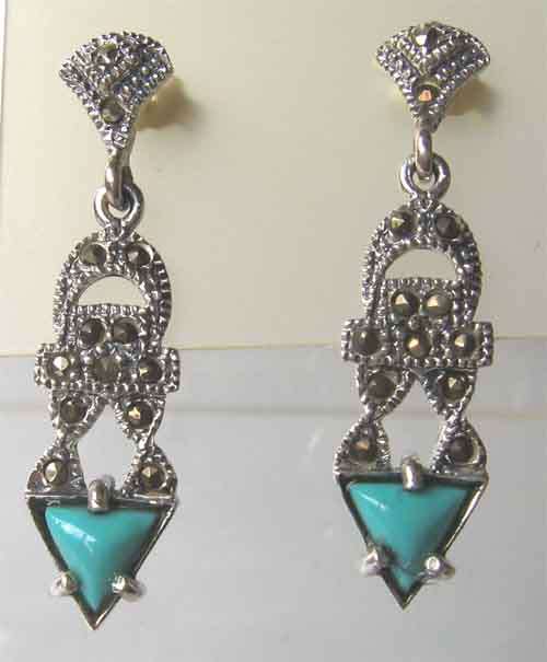 Beautiful Sterling Silver Turquoise and Marcasite Earrings.