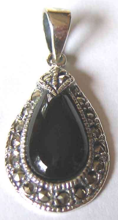 Lovely, 925 Sterling Silver, Marcasite and Black onyx Pendant