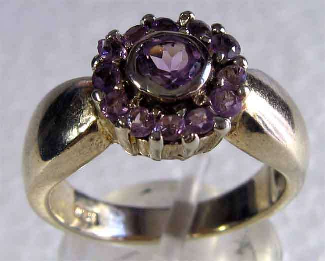 Genuine - Solid Sterling Silver and Amethysts  Ring
