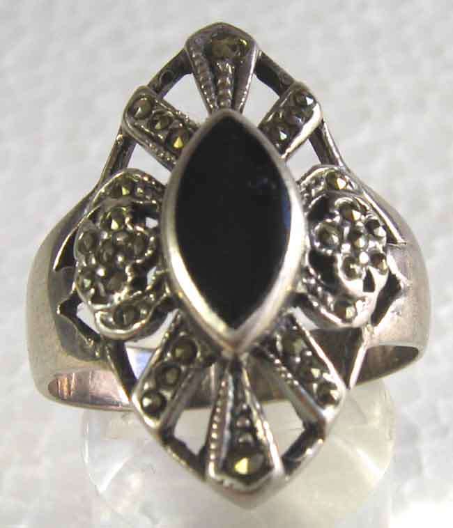 Terrific, Sterling Silver, Marcasite and Onyx Ring.