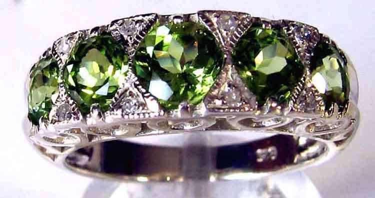 Magnificent Sterling Silver and Genuine Peridot & Diamonds Ring.