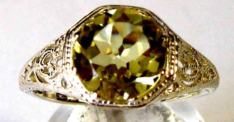 Solitaire Sterling Silver and Lemon Quartz Ring.