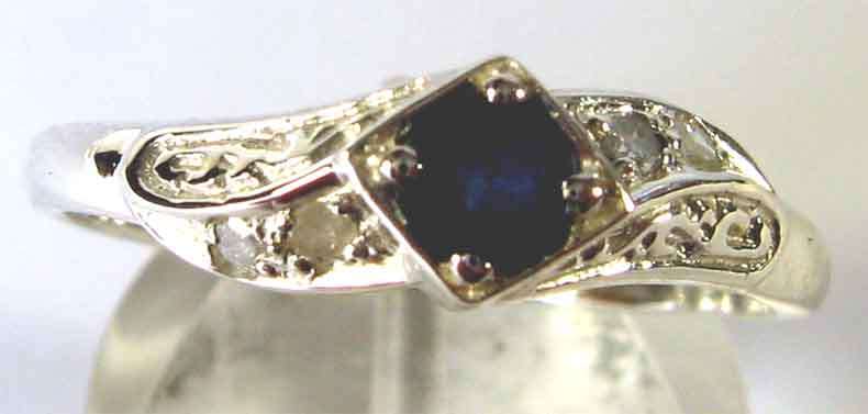 Genuine Sterling Silver, Blue Sapphire and Diamonds Ring.