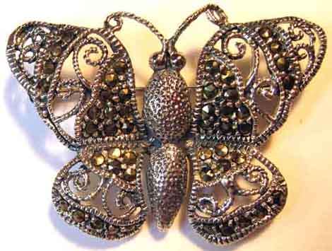 STERLING SILVER  MARCASITE ` BUTTERFLY `  BROOCH
