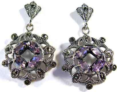 Gogeous Sterling Silver , Marcasite and Amethyst Earrings.