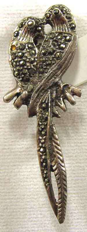 Beautiful Sterling Silver and Marcasite " Love Birds " Brooch