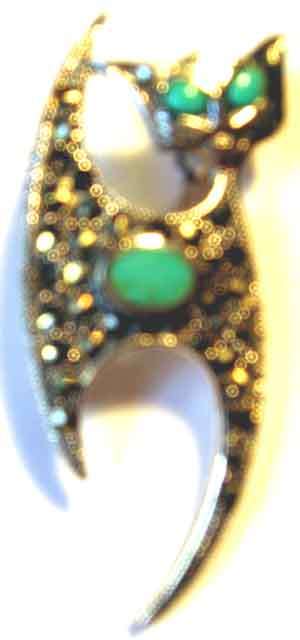 Exquisite Sterling Silver, Marcasite & Turquoise ` CAT ` Brooch.