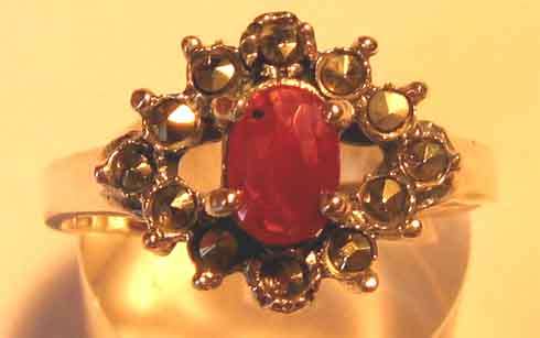 Lovely Sterling Silver, Marcasite and Ruby   Ring.