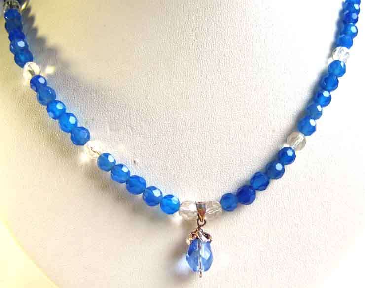 Blue Agate and Crystal Necklace