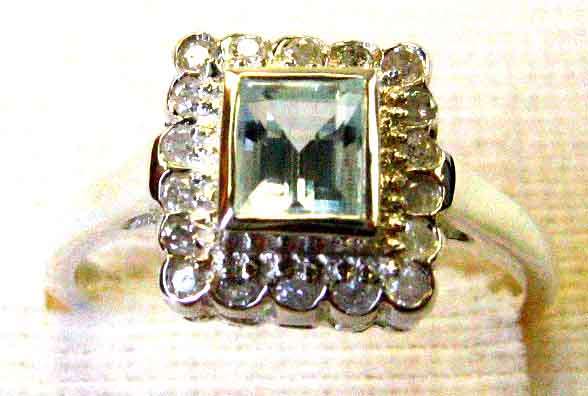 Lovely Sterling Silver and Genuine Aquamarine and Diamonds   Ring.