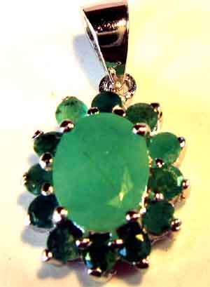 925  Sterling Silver and Genuine  Emeralds Pendant