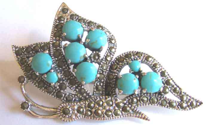 Genuine Sterling Silver , Marcasite and Turquoise'' Butterfly''  Brooch.