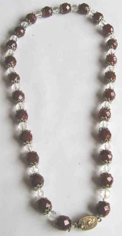 GENUINE , SPARKLING FACETED CARNELIAN AND CRYSTAL  NECKLACE.
