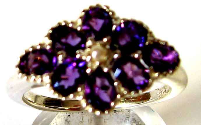 925 Sterling Silver Genuine Amethysts and Pearl Ring