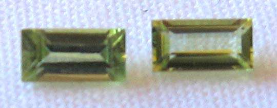 1 lot,  2 pieces 4.00 x 2.00 mm  baguet cut  Peridot , T. W. 0.27cts