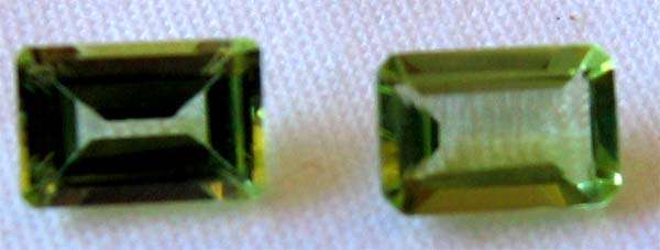 1 lot, 2 pieces of 6.00 x 4.00 mm Emerald  cut Peridots, T. W.  T. W.  1.10 ct.