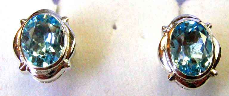 Sterling Silver and Genuine  Blue Topaz Studs / Earrings
