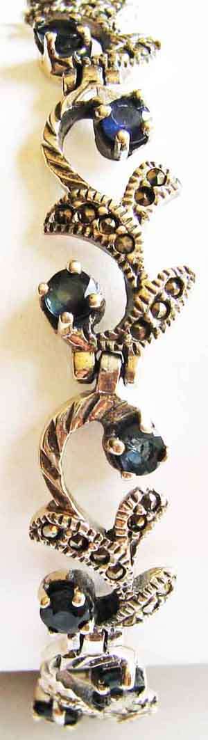 ORNATE SILVER, MARCASITE AND GENUINE BLUE SAPPHIRES BRACELET