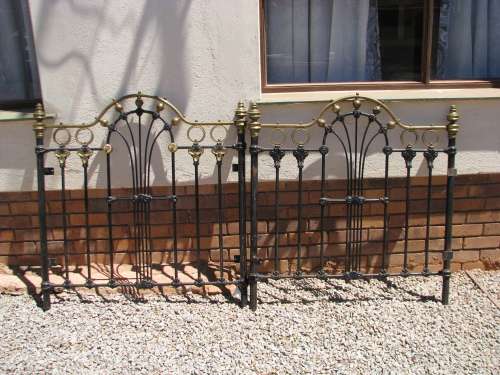 Pair of Antique Iron & Brass Headboards