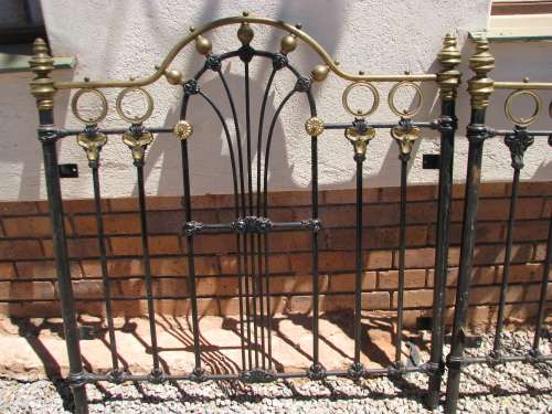 Pair of Antique Iron & Brass Headboards