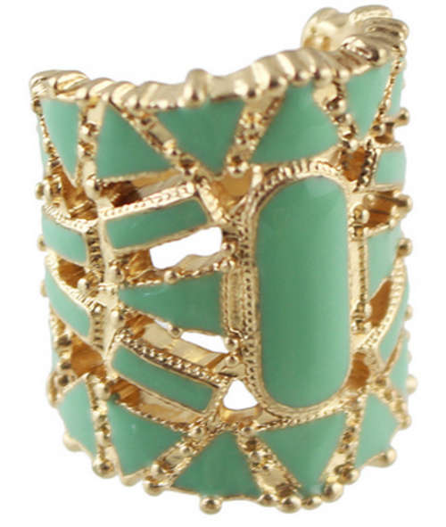 Beautiful!!! 14kt Yellow Gold Plated Enamel Art Deco Ring Size 7