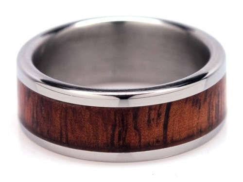 WOW!!!Mens Stainless Steel Wood Inlay Ring Size 15
