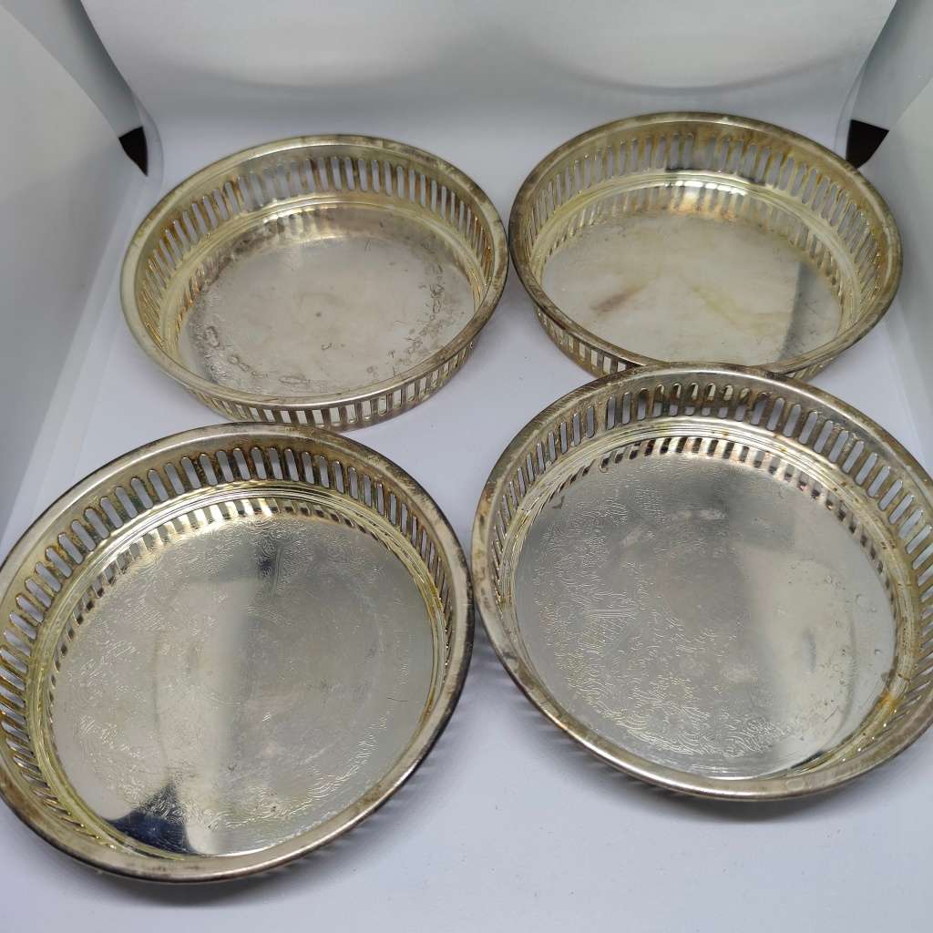 Vintage Elweco four-piece coaster set - silverplated