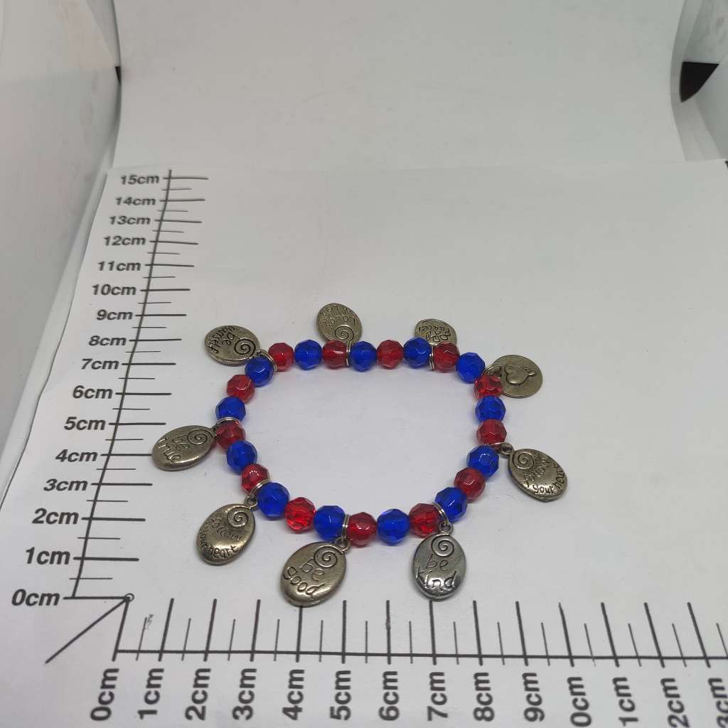 Nice blue and red beads and charms bracelet