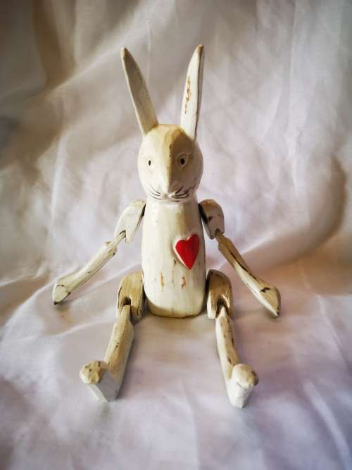 Soo cute. A large shabby chic, articulated wooden rabbit on Crazy Wednesday R1 auction!