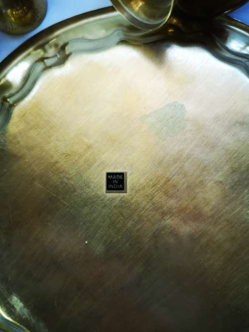 A Lovely vintage brass set - 2 Dallah style wine decanters and glasses on tray.