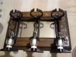 Very old Tot measure (3 measures) in wooden frame with mirror