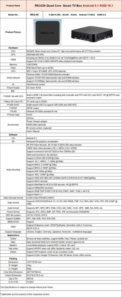 MXQ-4K TV Box KODI 16.1 Supports DSTV Now and Showmax