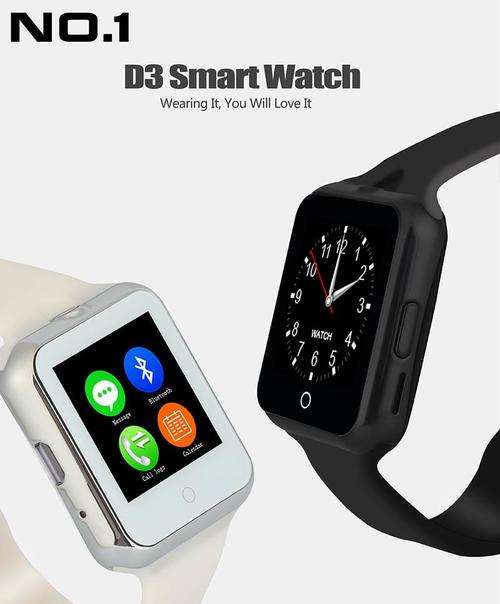 D3 SMART WATCH WITH HEART RATE SENSOR, CAMERA, SIM SLOT AND MEMORY SLOT
