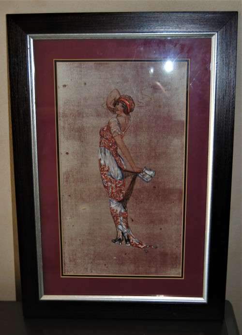 Framed painting on silk