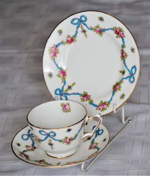 Crown Staffordshire Hand Painted Tea Trio