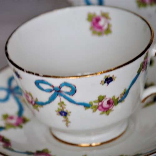 Crown Staffordshire Hand Painted Tea Trio