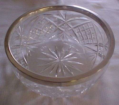 Cut Crystal Bowl with Silver plated Rim