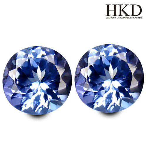 1.59 ct (2pcs) HKD Certified MATCHING PAIR Round Cut (6 x 5 mm) Tanzanite