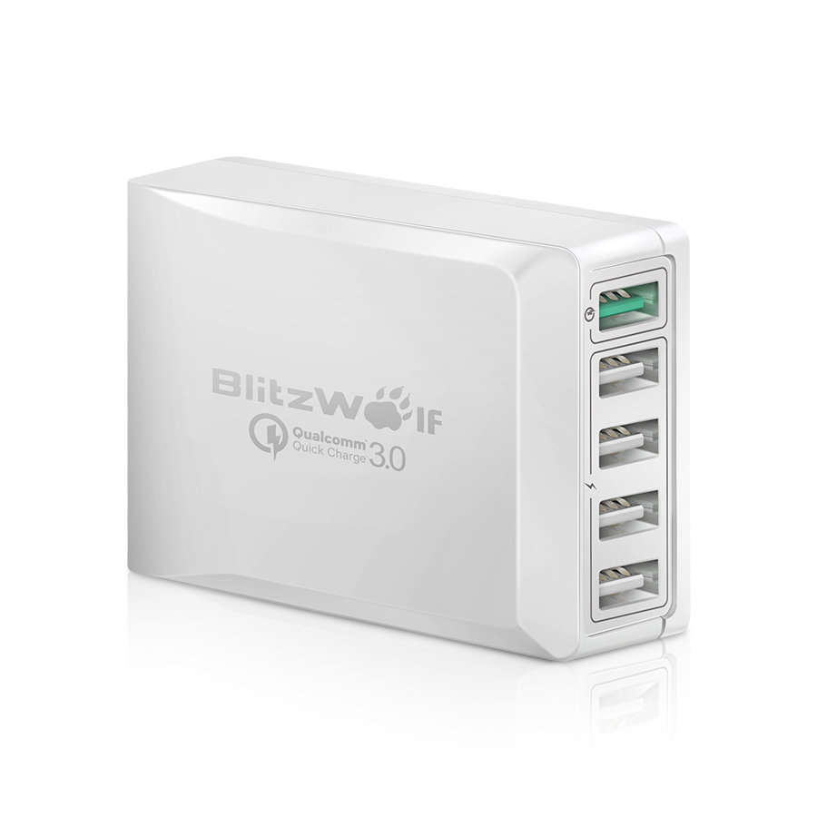 BlitzWolf® BW-S7 QC3.0 40W Smart 5-Ports High Speed Desktop USB Charger Adapter (Qualcomm Certified)