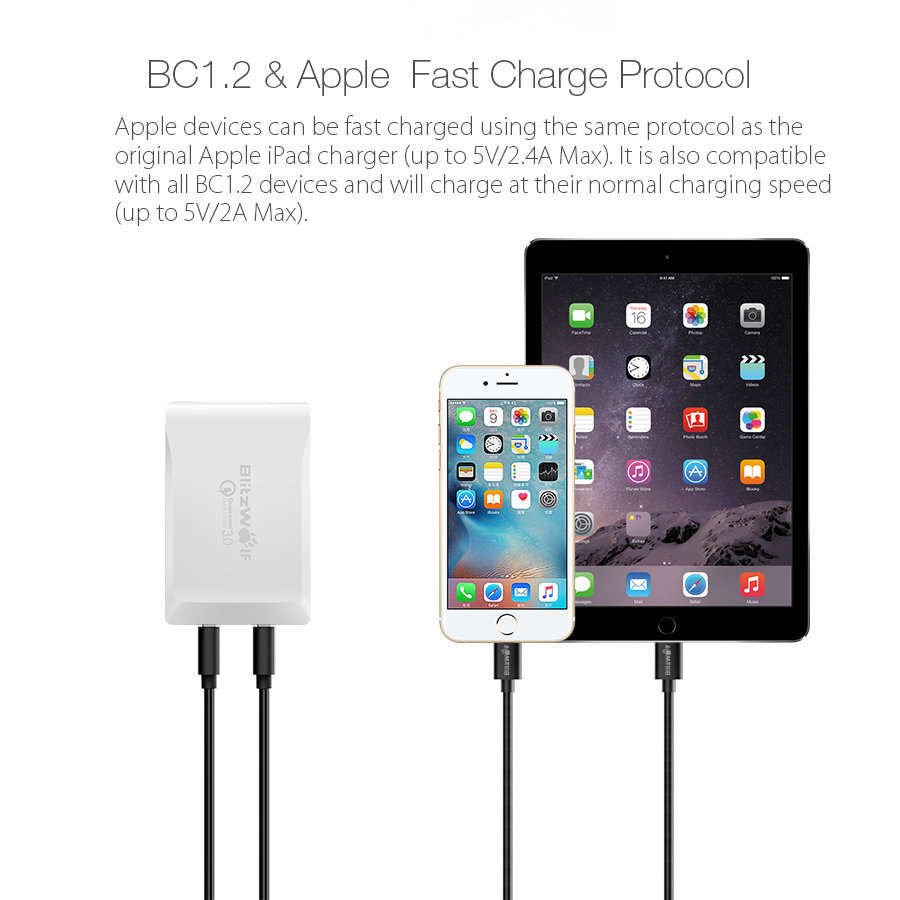 BlitzWolf® BW-S7 QC3.0 40W Smart 5-Ports High Speed Desktop USB Charger Adapter (Qualcomm Certified)
