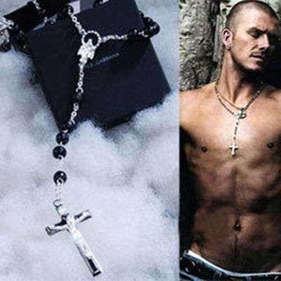 NEW DOLCE & GABBANA D&G BLACK BEADS NECKLACE ROSARY