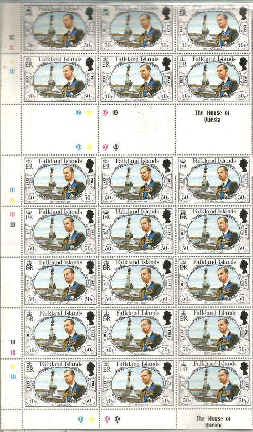 FALKLANDS PART GUTTER  SHEET UN MOUNTED MINT 30 STAMPS FOLDED