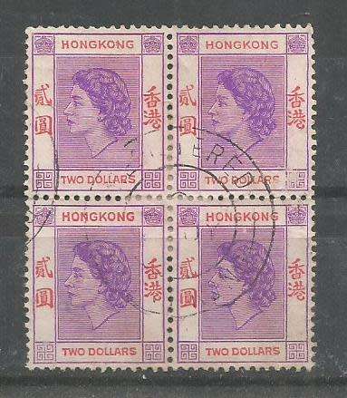 HONG KONG QEII TWO DOLLS.  USED BLOCK