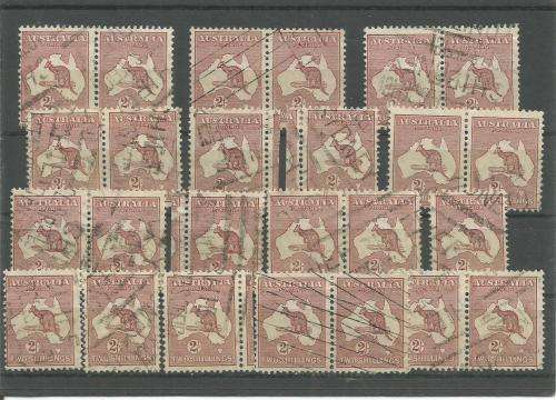 AUSTRALIA USED HIGH VAL. STAMPS MOSTLY PAIRS SOME DUPP.