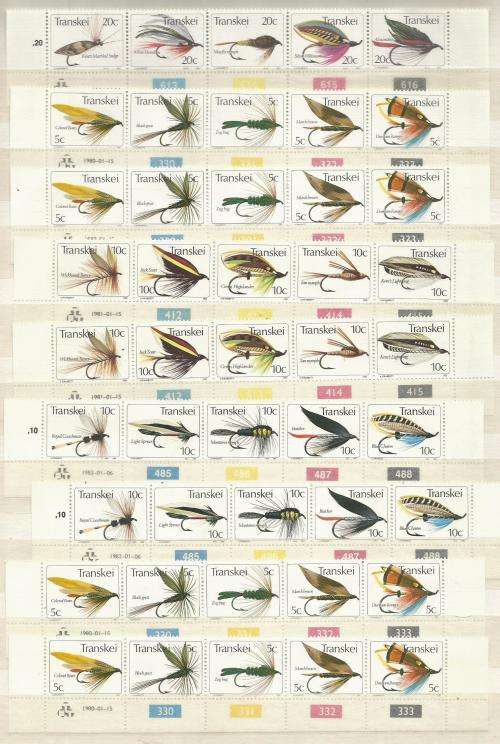 TRANSKEI  UN MOUNTED MINT FLY FISHING  STRIPS