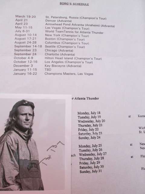 PRINTED SIGNATURE TENNIS PLAYER BIJON BORG AND SCHEDULE