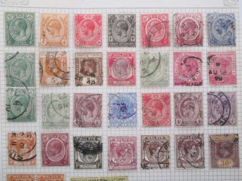 LOVELY LOT OF USED MOUNTED STRAITS SETTLEMTS ON PAGE